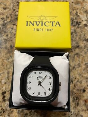 Invicta Black Silicone Strap Watch with White Dial